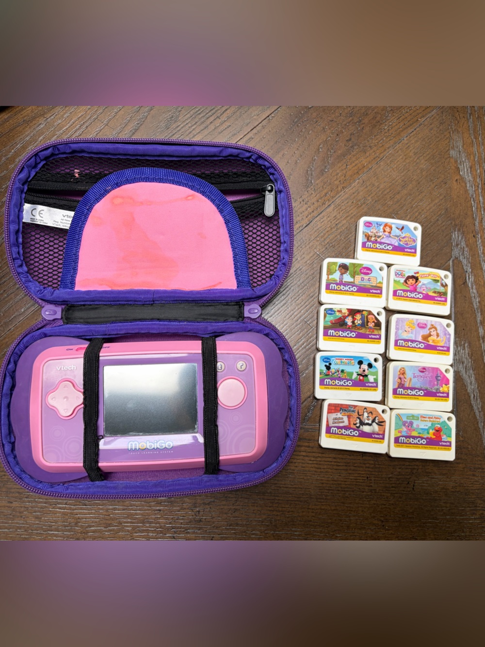 VTech MobiGo Touch Learning System Pink/Purple w/ Case & 9 Game Cartridges